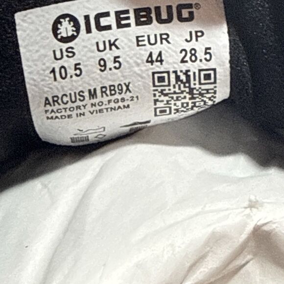 Mens size 10.5-Icebug Arcus RB9X Black/White Trail Hiking Outdoor Running Shoes - Picture 8 of 9